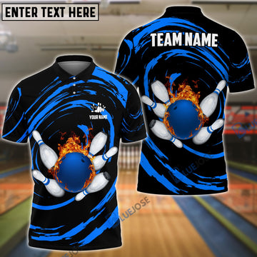 BlueJose Bowling And Pins Wave Sea Pattern Customized Name, Team Name 3D Shirt (4 Colors)