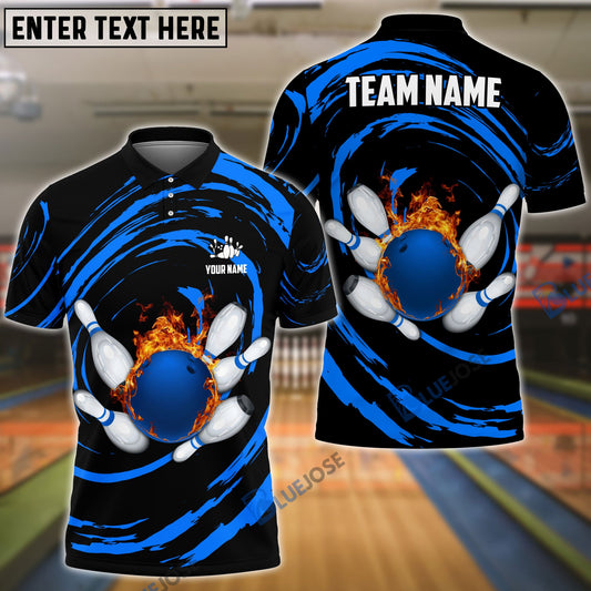 BlueJose Bowling And Pins Wave Sea Pattern Customized Name, Team Name 3D Shirt (4 Colors)