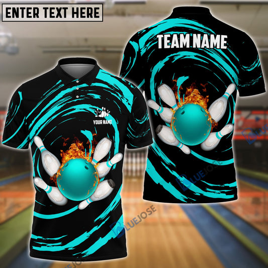 BlueJose Bowling And Pins Wave Sea Pattern Customized Name, Team Name 3D Shirt (4 Colors)