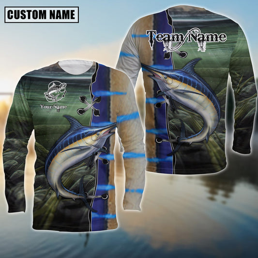 Bluejose Marlin Fishing Water Skin Pattern Custom Name & Team Name 3D Shirts