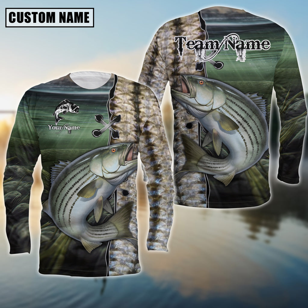 Bluejose Striped Bass Fishing Water Skin Pattern Custom Name &amp; Team Name 3D Shirts