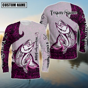 Bluejose Striped Bass Fishing Breast Cancer Ribbon Pink Camo Custom Name & Team Name 3D Shirts