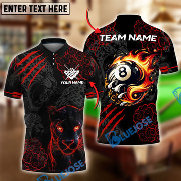 BlueJose Billiards Ball 8 Pool Flaming Panther Personalized Name Shirt (4 Colors)