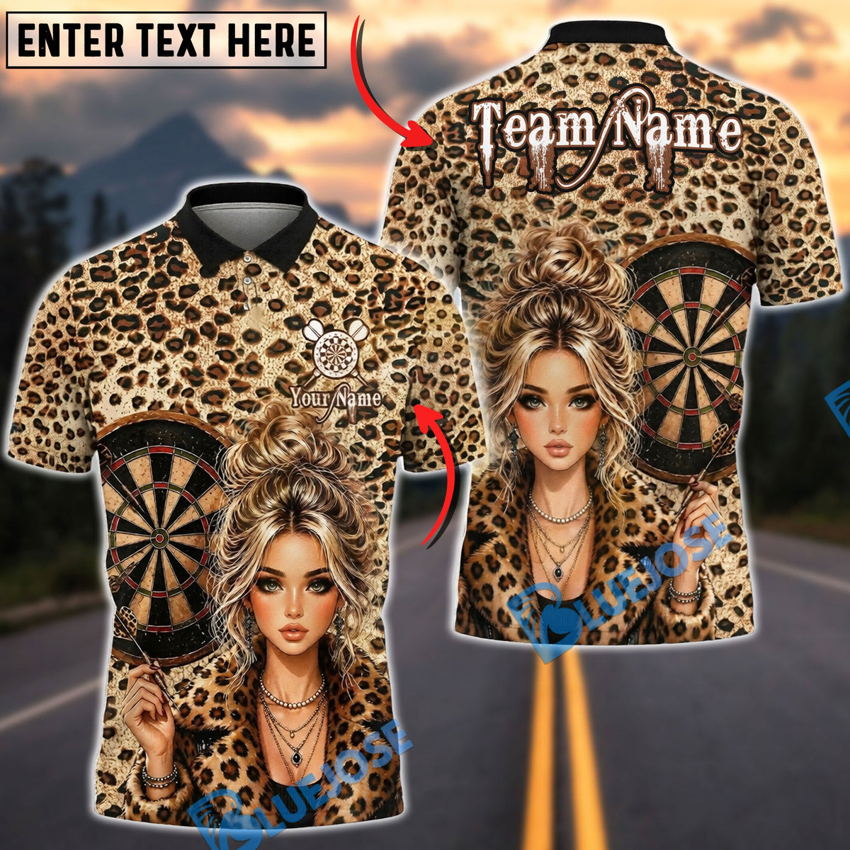BlueJose Darts Leopard Print Fashion Girl Bun Hair Personalized Name Shirt