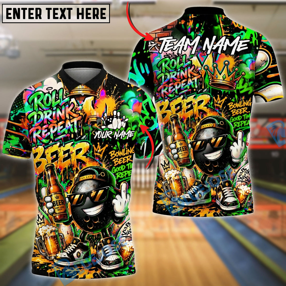 BlueJose Bowling And Pins Beer Graffiti Character Funny Drunk Customized Name, Team Name 3D Shirt (4 Colors)