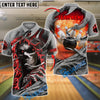 BlueJose Bowling Fire Skull Customized Name, Team Name 3D Shirt (4 Colors)