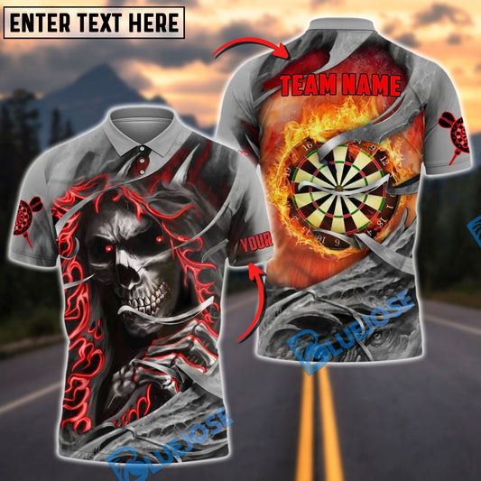 BlueJose Darts Fire Skull Dartboard Customized Name, Team Name 3D Shirt (4 Colors)