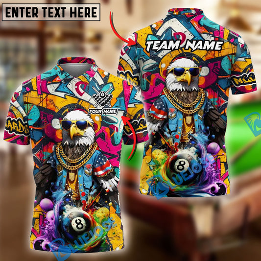 BlueJose Billiards 8 Ball Funny Eagle Graffiti Personalized Name Shirt (4 Colors)