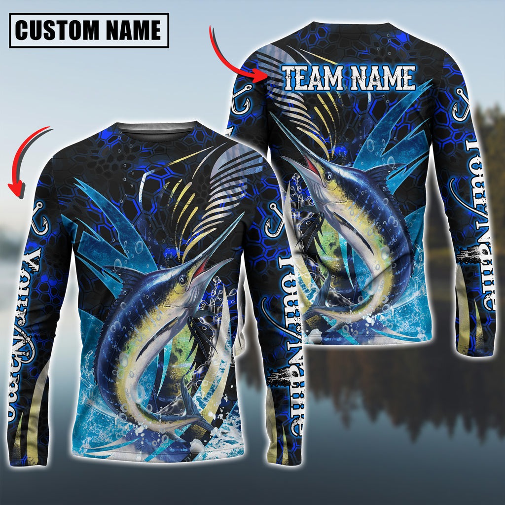 Bluejose Marlin Fishing Tailored Tides Pattern Custom Name &amp; Team Name Shirts