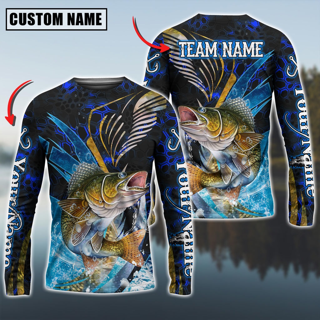 Bluejose Walleye Fishing Tailored Tides Pattern Custom Name &amp; Team Name Shirts