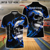 BlueJose Bowling Flaming Skull Customized Name, Team Name 3D Shirt (4 Colors)