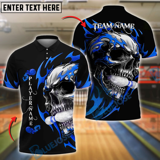 BlueJose Bowling Flaming Skull Customized Name, Team Name 3D Shirt (4 Colors)
