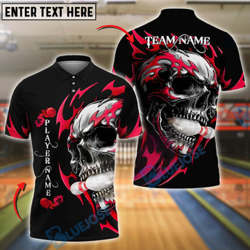 BlueJose Bowling Flaming Skull Customized Name, Team Name 3D Shirt (4 Colors)