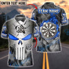 BlueJose Darts Punisher Skull Metal Fire Customized Name, Team Name 3D Shirt (4 Colors)