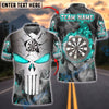 BlueJose Darts Punisher Skull Metal Fire Customized Name, Team Name 3D Shirt (4 Colors)