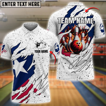 BlueJose White Grunge Texas Flag Bowling Jersey Customized Name, Team Name 3D Shirt