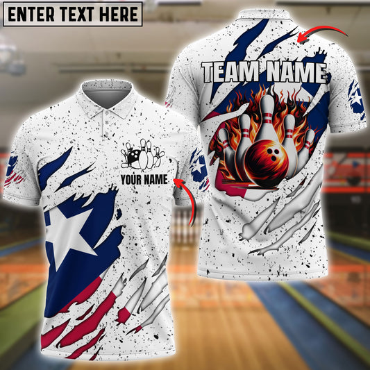 BlueJose White Grunge Texas Flag Bowling Jersey Customized Name, Team Name 3D Shirt