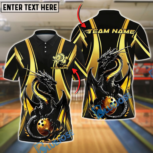 BlueJose Bowling And Pins Dragon Landing On Ball Customized Name, Team Name 3D Shirt (4 Colors)