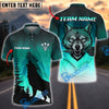 BlueJose Darts Archer Wolf Blue Forest Theme Multicolor Options Personalized Name Shirt (4 Colors)
