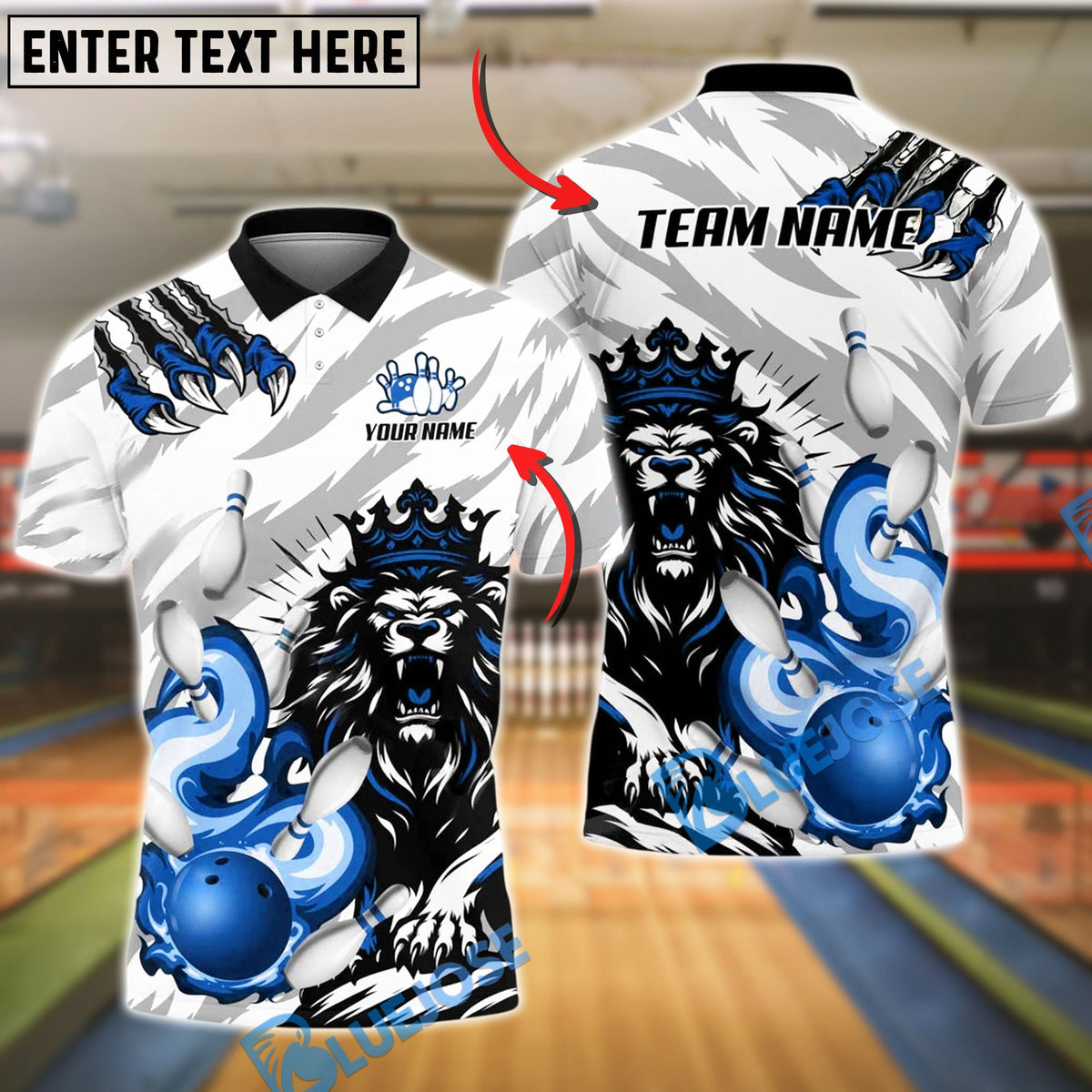 BlueJose Bowling And Pins Fierce Lion Customized Name, Team Name 3D Shirt (4 Colors)