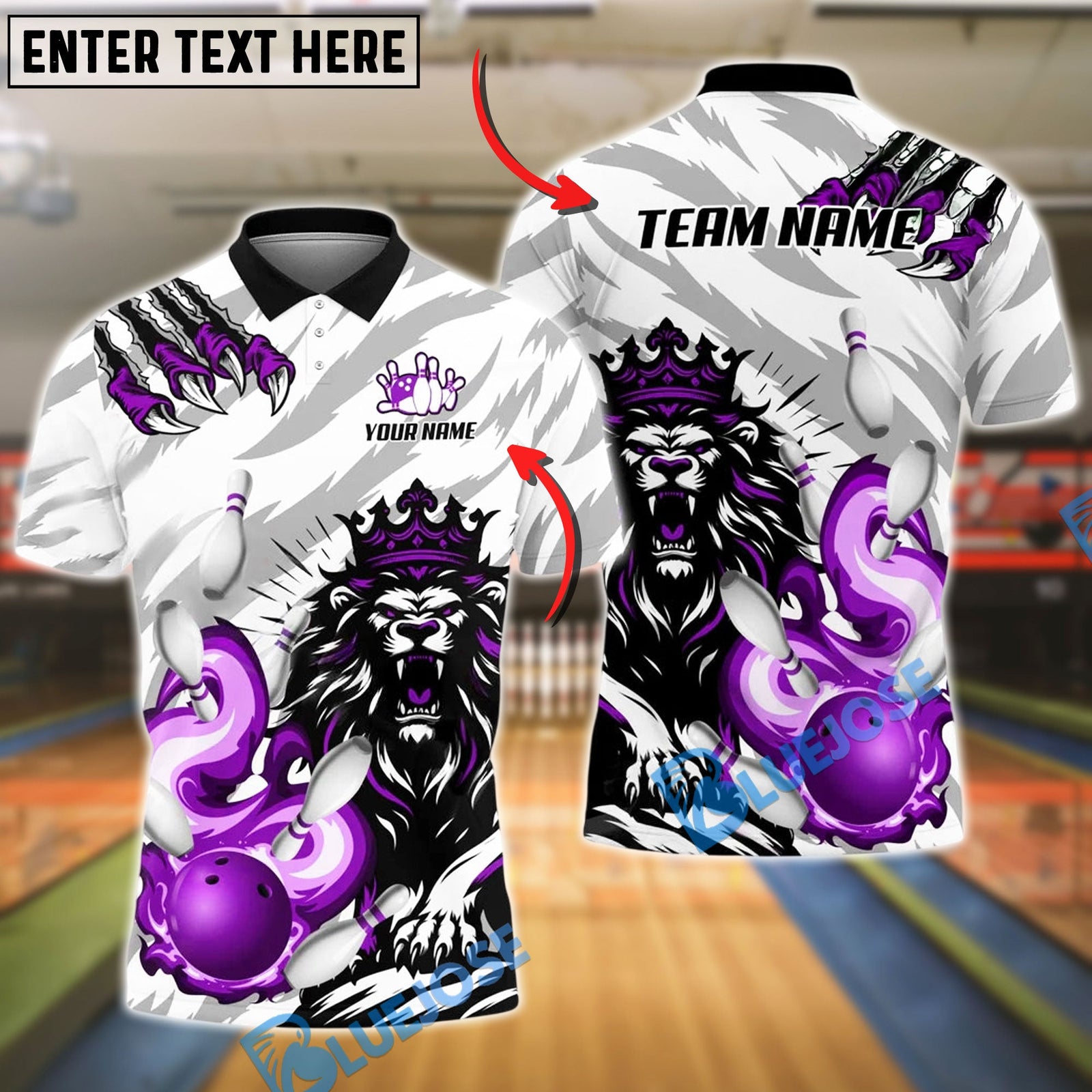 BlueJose Bowling And Pins Fierce Lion Customized Name, Team Name 3D Shirt (4 Colors)