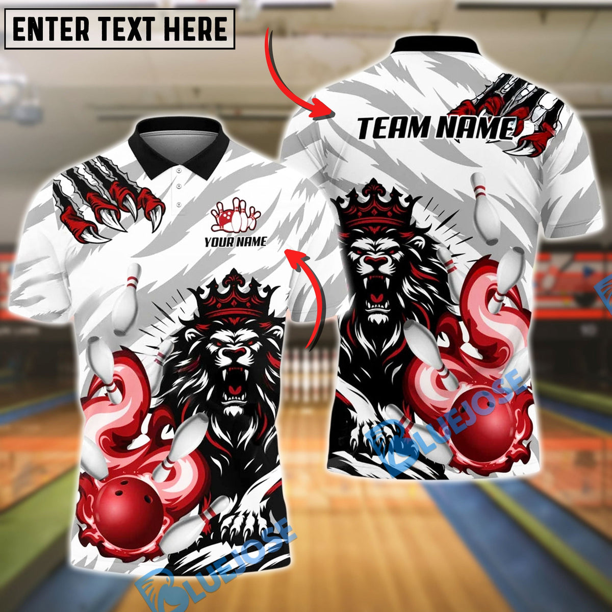 BlueJose Bowling And Pins Fierce Lion Customized Name, Team Name 3D Shirt (4 Colors)