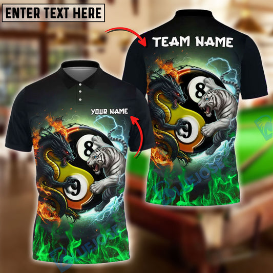 BlueJose Billiards Ball 8 & 9 Yinyang Fire Dragon And White Tiger Customized Name, Team Name 3D Shirt