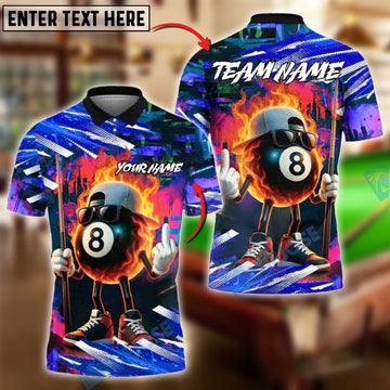 BlueJose Billiards 8 Ball Street Style Flaming Personalized Name, Team Name Unisex Shirt (4 Colors)