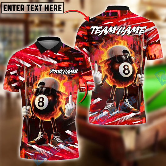BlueJose Billiards 8 Ball Street Style Flaming Personalized Name, Team Name Unisex Shirt (4 Colors)
