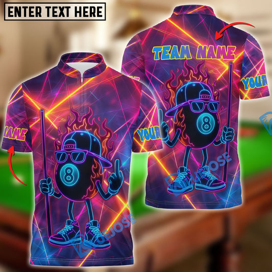 BlueJose Billiards Neon 8-Ball Pool King Personalized Name, Team Name Unisex Shirt