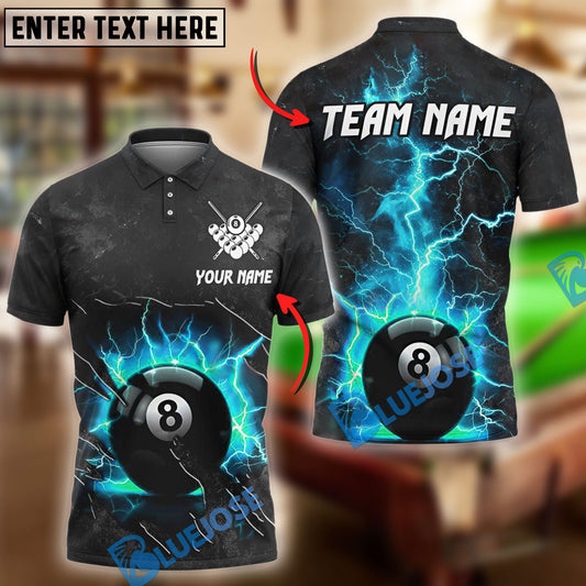 BlueJose Billiards Ball 8 Pool Thunder Lightning Personalized Name, Team Name Unisex Shirt (4 Colors)