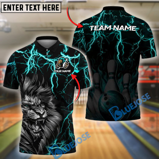 BlueJose Bowling And Pins Lion Thunder Lightning Customized Name, Team Name 3D Shirt (4 Colors)