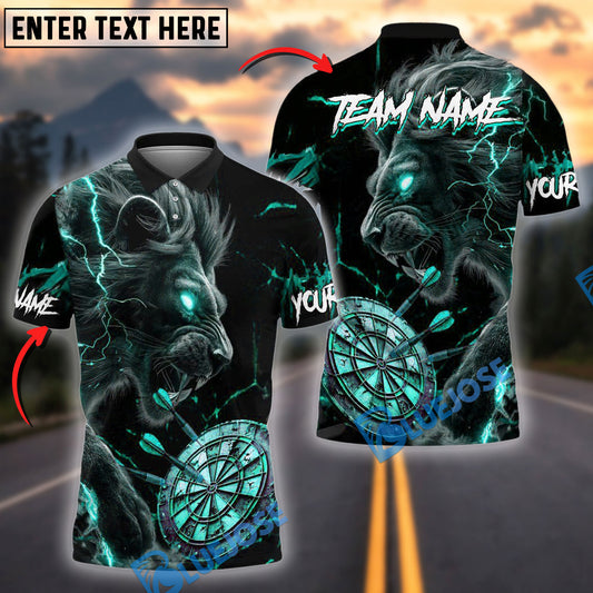 BlueJose Darts Roaring Flame Lion Personalized Name, Team Name Shirt (4 Colors)