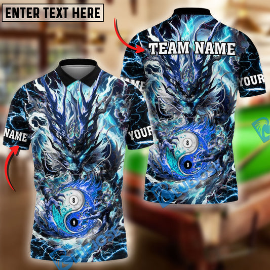 BlueJose Billiards Ball 8&9 Yin Yang Mystic Storm Dragon Personalized Name Shirt (4 Colors)