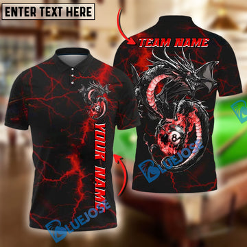 BlueJose Billiards Ball 8 Flame Lightning Dragon Personalized Name Shirt (4 Colors)