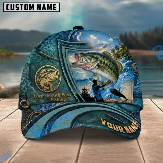 BlueJose Fishing Deep Blue Ocean Patch Personalized Name Classic 3D Cap Personalized Cap (13 Breeds)