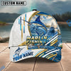 BlueJose Fishing White Hexagon Gold Line Offshore Boat Personalized Name Classic 3D Cap Personalized Cap (13 Breeds)