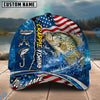 BlueJose Fishing American Flag Blue Ocean Personalized Name Classic 3D Cap Personalized Cap (13 Breeds)