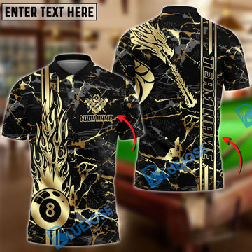 BlueJose Billiards Ball 8 Flame Golden Personalized Name Shirt (4 Colors)