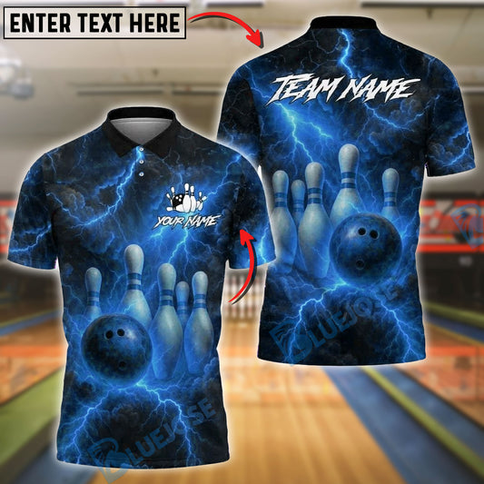 BlueJose Bowling And Pins Fire Thunder Storm Customized Name, Team Name 3D Shirt (6 Colors)
