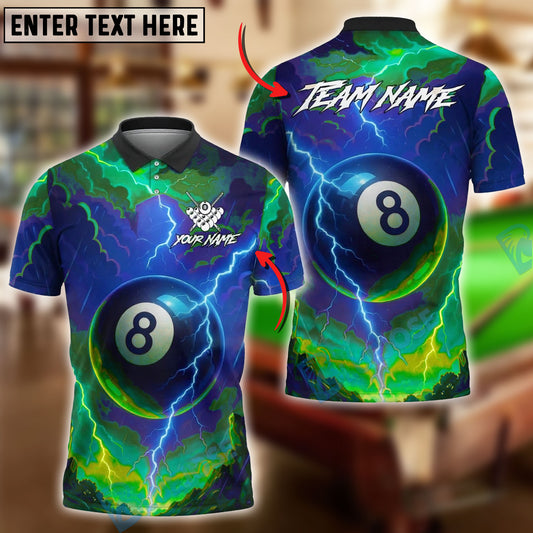 BlueJose Billiards Ball 8 Lightning Pool Personalized Name, Team Name Unisex Shirt (4 Colors)