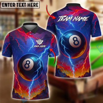 BlueJose Billiards Ball 8 Lightning Pool Personalized Name, Team Name Unisex Shirt (4 Colors)