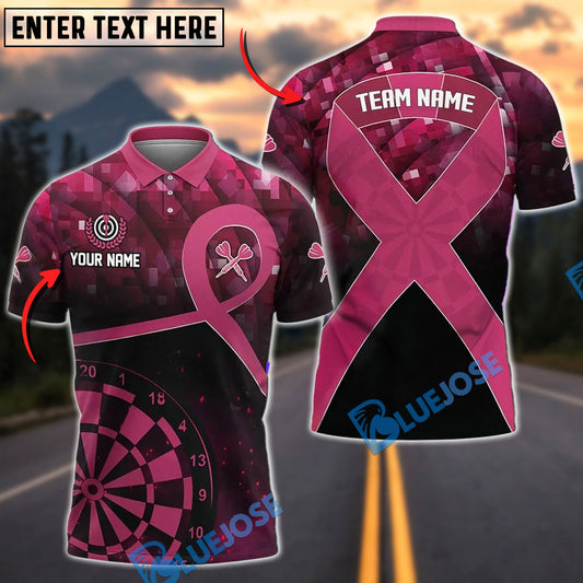 BlueJose Darts Pink Ribbon Breast Cancer Awareness Personalized Name, Team Name Unisex Shirt