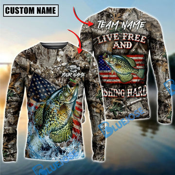 Bluejose Crappie Fishing Patriotic Camo Live Free Custom Name & Team Name 3D Shirts
