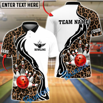 BlueJose Bowling & Pins Flame Motion Leopard Skin Design Customized Name, Team Name 3D Shirt (6 Colors)