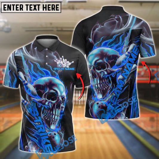 BlueJose Bowling And Pins Flaming Skull Strike Down Customized Name, Team Name 3D Shirt (4 Colors)