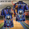 BlueJose Bowling And Pins Fiery Skull Flame Wings Customized Name, Team Name 3D Shirt (4 Colors)