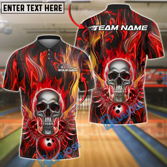 BlueJose Bowling And Pins Fiery Skull Flame Wings Customized Name, Team Name 3D Shirt (4 Colors)
