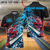 BlueJose Bowling And Pins Fiery Skull Lane Strike Customized Name, Team Name 3D Shirt (4 Colors)