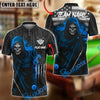 BlueJose Billiards Ball 8 Flame Reaper Skull American Flag Personalized Name & Team Name Shirt (4 Colors)